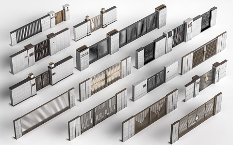 courtyard wall, courtyard door, courtyard wall, community wall 3d model