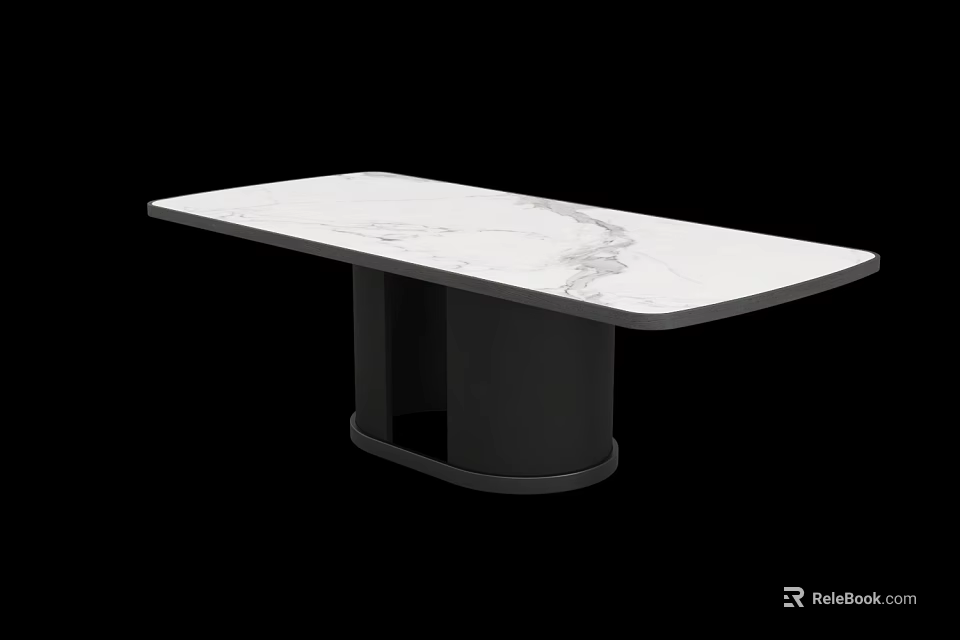 Modern Dining Table With White Marble Tabletop And Black Base Design 3d model