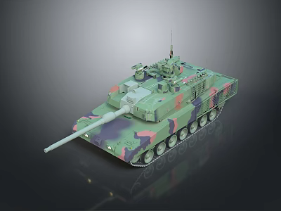 Military Tank With Camouflage Paint Long Cannon Barrel Armored Tracks And Top Antenna 3d model