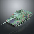Military Tank With Camouflage Paint Long Cannon Barrel Armored Tracks And Top Antenna
