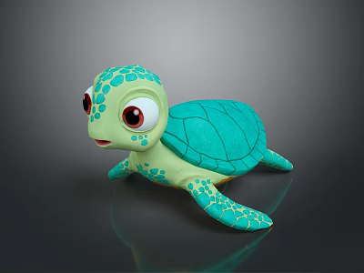 Cute Green Turtle Stuffed Toy With Turquoise Shell And Big Eyes 3d model