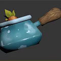 Commercial Cooking Pot With Blue Body Wooden Handle And Fresh Carrots