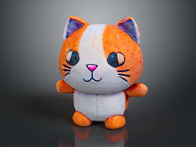 Cute Orange And White Cat Plush Toy With Big Eyes And Pink Nose 3d model