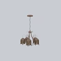 Vintage Metal Chandelier With Five Decorative Glass Shades And Intricate Patterns