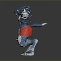 Mythical Creature Fantasy Character With Spiked Armor Blue Skin Red White Gear Arms Outstretched