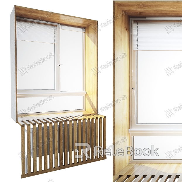 Modern windows Windows with wooden slopes model