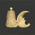Golden Intricate Sculptures With Tower Shaped Top And Crescent Carving Details