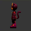 Cartoon Cat In Red And Pink Costume With Cat Ears Glowing Eyes And Yellow Accents