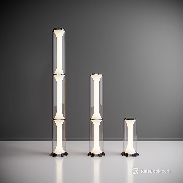 Modern Floor Lamps Set of Three with Varying Heights Transparent Glass Tubes and Sleek Design 3d model 