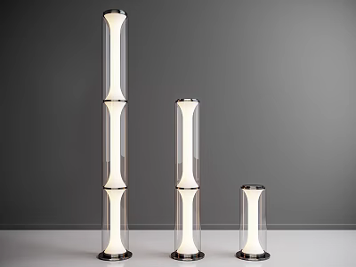 Modern Floor Lamps Set of Three with Varying Heights Transparent Glass Tubes and Sleek Design 3d model