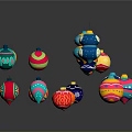 Colorful Decorative Balls With Various Colors Diverse Patterns Hanging And Placed On Dark Surface
