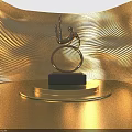Silver Trophy Featuring Human Figure Wings Ring on Circular Golden Pedestal Against Golden Wavy Background