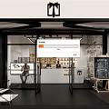 Modern Milk Tea Shop Interior With Glass Entrance Blackboard Menu And Seating Area