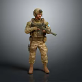Military Soldier In Camouflage Uniform Holding Rifle With Tactical Gear