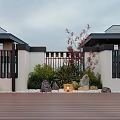 Modern Home Balcony With Wooden Deck Glass Doors Outdoor Furniture And Green Plants