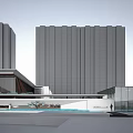 Modern Sales Office Building with Glass Facade Open Courtyard and Water Features