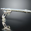 Silver Modern Gun with Long Barrel and Reflection on Black Surface 3d model