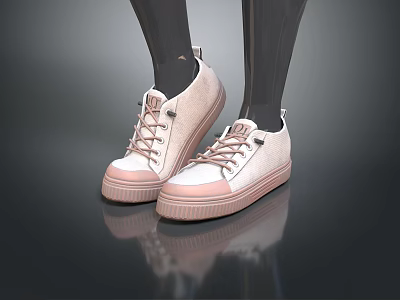 Light Pink Casual Low Top Shoes With White Laces Thick Sole For Comfortable Everyday Wear 3d model