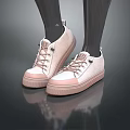Light Pink Casual Low Top Shoes With White Laces Thick Sole For Comfortable Everyday Wear