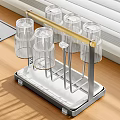 Modern Tableware Storage Set With Transparent Glass Cups And Metal Rack