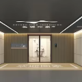 Modern Elevator Lobby Design With Warm Lighting Wooden Panels And Welcome Sign