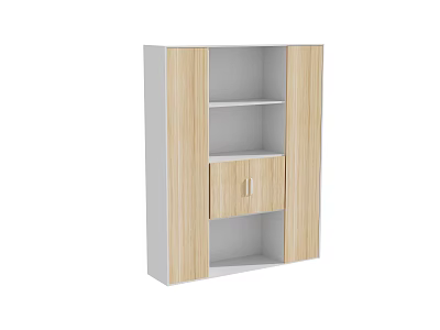 Wooden And White Storage Cabinet With Multiple Shelves And Single Drawer 3d model