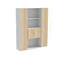 Wooden And White Storage Cabinet With Multiple Shelves And Single Drawer