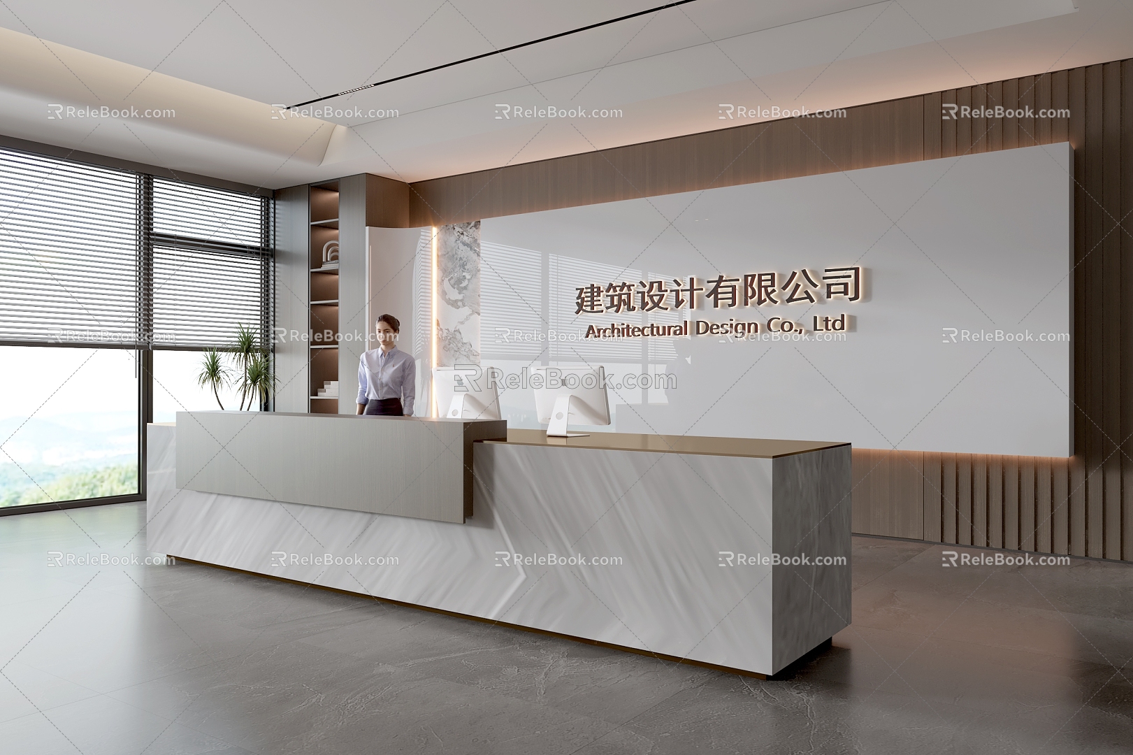 Modern company front desk background wall reception area bar desk reception desk hall simple lobby model