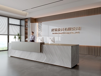 Modern company front desk background wall reception area bar desk reception desk hall simple lobby model