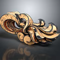 Intricate Wooden Carving With Curved Patterns And Vintage Brown Black Tones