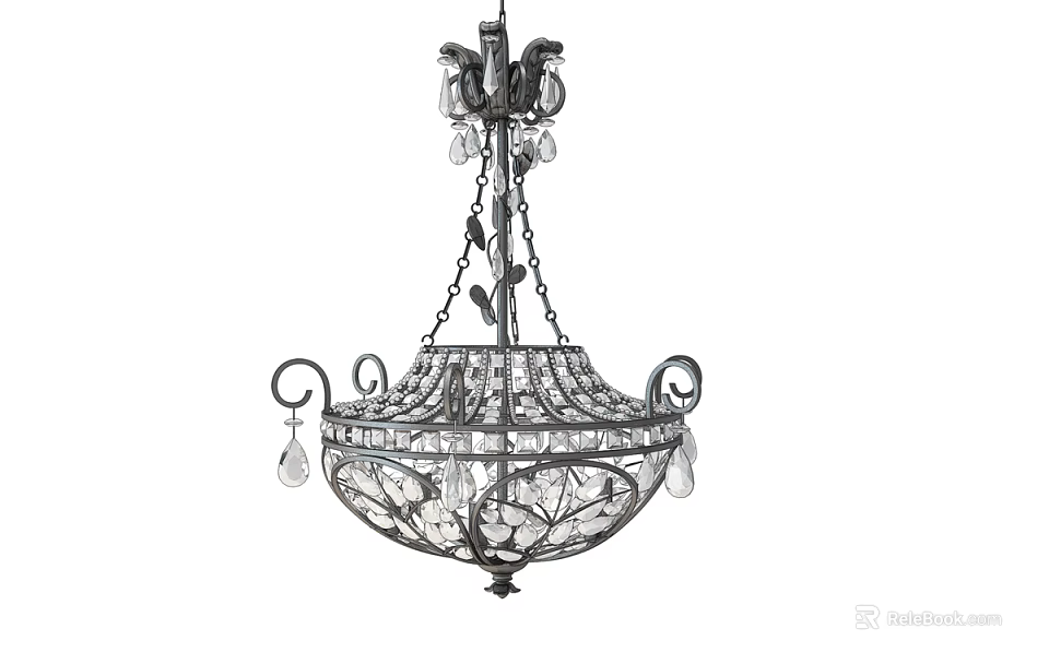 Ornate European Style Chandelier With Intricate Metal Frame And Crystal Pendants 3d model 