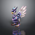 Fantasy Game Movie Character Armored Bird With Purple Black Armor White Pink Wings And Horned Head