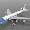United States of America Airliner With Blue Nose White Fuselage Four Engines And Boarding Stairs