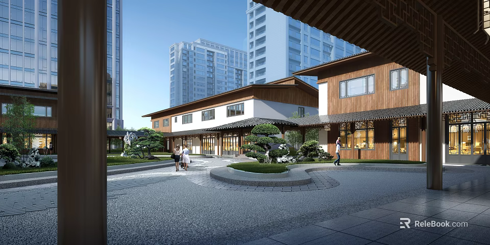 Residential Landscape Featuring Traditional Modern Architecture And Courtyard Greenery 3d model 