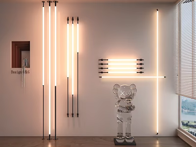 Modern Minimalist Interior With Neon Strip Lights And Transparent Bear Sculpture 3d model