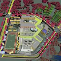 Aerial View Of Modern School Campus With Sports Field And Greenery