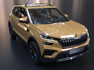 Golden Skoda SUV Modern Exterior Design with Roof Rails Bold Grille and Sleek Headlights 3d model