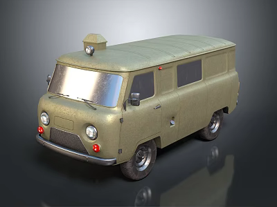 Vintage Military Green Bus Featuring Classic Design Roof Light And Side Windows 3d model