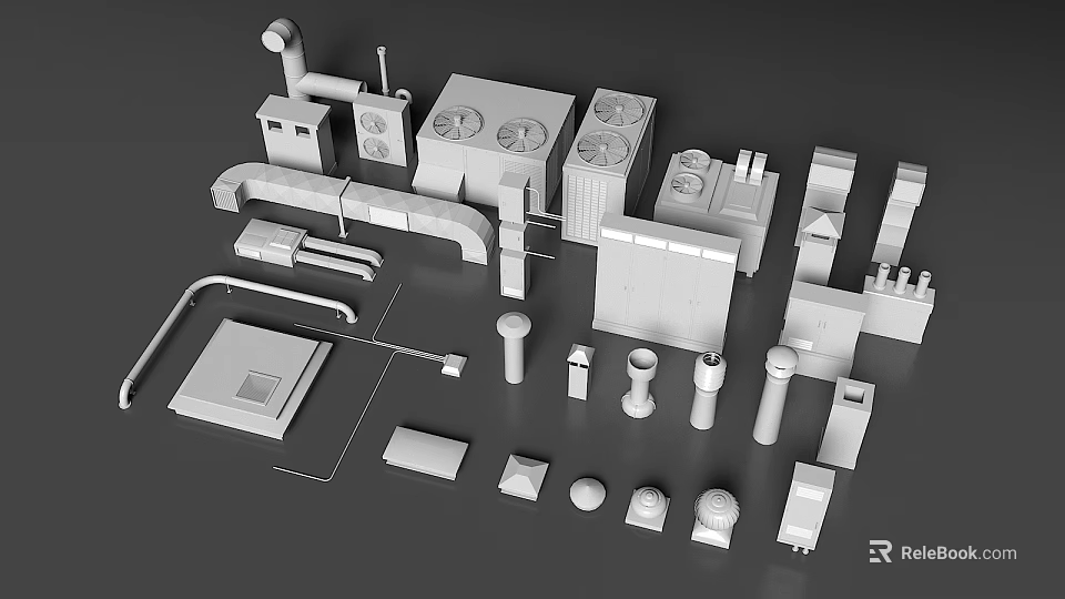 3D Gray Model Components With Various Shapes And Structural Elements 3d model 