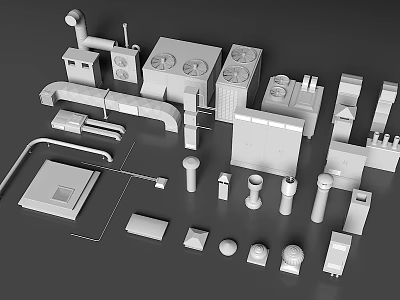 3D Gray Model Components With Various Shapes And Structural Elements 3d model