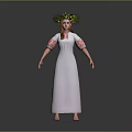 Woman in White Long Dress With Red White Embroidered Sleeves and Green Flower Crown