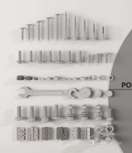 Assorted Hardware Tools And Components Featuring Screws Wrench Gears Bolts And Nuts 3d model