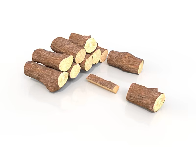 Plant Derived Wooden Logs Cut With Cross Sections Stacked On White Background 3d model