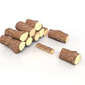 Plant Derived Wooden Logs Cut With Cross Sections Stacked On White Background