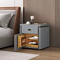 Modern Gray Bedside Table With Open Cabinet Door Drawer And Storage Space 3d model