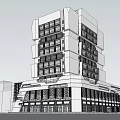 Modern Multi Storey Office Building With Large Glass Windows And Ground Floor Entrance