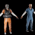 Game and Movie Characters in Orange Protective Suit With Gas Mask and Blue Jumpsuit