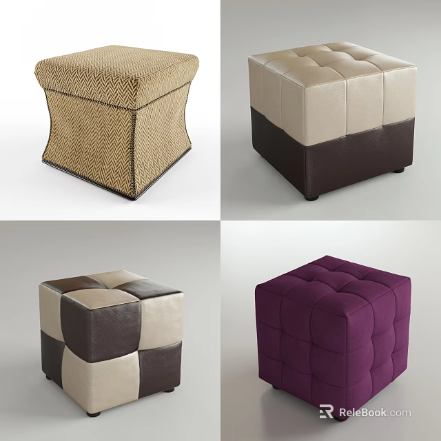 Modern Stylish Stools With Wicker Leather Tufted And Multi Color Designs 3d model 