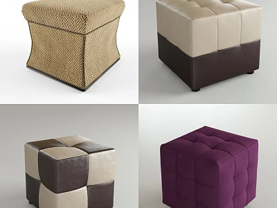 Modern Stylish Stools With Wicker Leather Tufted And Multi Color Designs 3d model