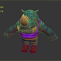Colorful Cartoon Rhino Character With Turquoise Body Purple Vest And Orange Pants